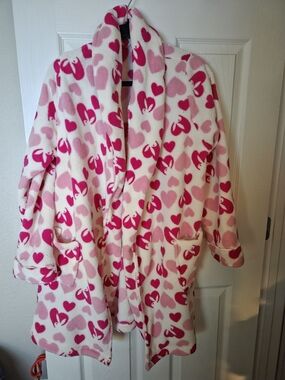 Playboy Pink Heart Plush Robe Jacket Size L